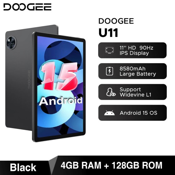 Versão global doogee u11 android 15 tablet 11 "ultra-claro 90hz display 16gb (4 +12) 128gb 8580mah bateria unisoc t606 octa-core