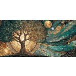 Pintura em tela de árvore celestial da vida, sol e lua, pôster cósmico, impressão para sala de estar, decoração de casa, arte abstrata de parede de árvore