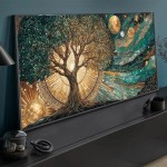 Pintura em tela de árvore celestial da vida, sol e lua, pôster cósmico, impressão para sala de estar, decoração de casa, arte abstrata de parede de árvore