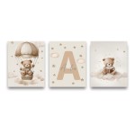 3 pçs/set boêmio urso de pelúcia animal personalizado nome do bebê berçário cartaz da lona estrela nuvem aniversário arte da parede impressão para decoração casa