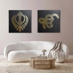 Feito à mão sikh khanda e ek onkar mandala metal arte da parede conjunto de dois decoração de casa espiritual para gurudwara yoga estúdios sikhism presente