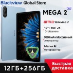 Tablets Blackview MEGA 2 12 polegadas 2K Display Widevine L1 24 GB (8 + 16) Android 15 256 GB 9000 mAh AI Câmera principal Pad PC