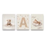 3 pçs/set boêmio urso de pelúcia animal personalizado nome do bebê berçário cartaz da lona estrela nuvem aniversário arte da parede impressão para decoração casa